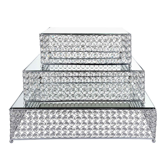 Square Mirrored Cake Stand 3 Piece Set - Silver