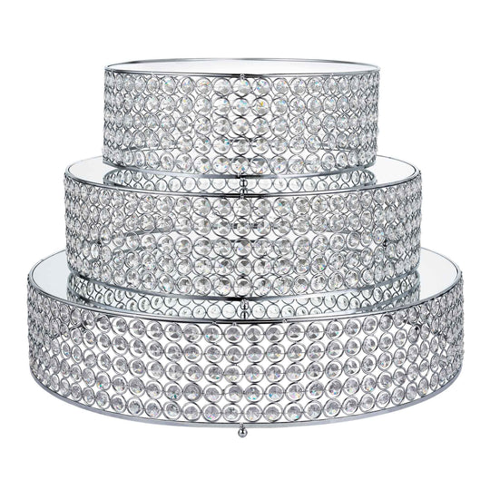 Round Mirrored Cake Stand 3 Piece Set - Silver