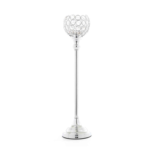 Crystal Ball Candle Holder 19"  - Silver