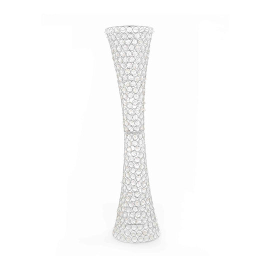 Crystal Beaded Hurricane Centerpiece - Silver