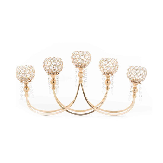 Crystal Bead Tabletop Low Candelabra 13.25" - Gold