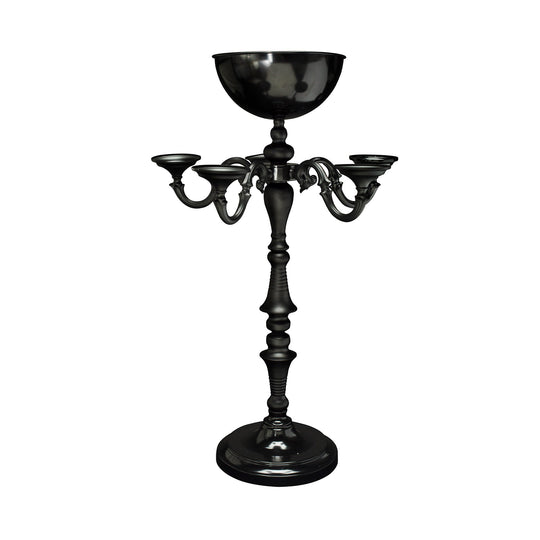 Metal 5 Arm Candelabra with Flower Bowl 33.25" - Black