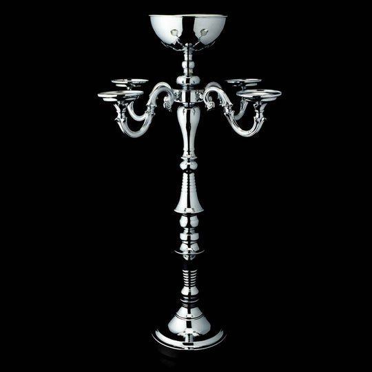 Metal 5 Arm Candelabra with Flower Bowl 33.25" - Silver