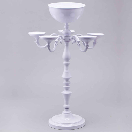 Metal 5 Arm Candelabra with Flower Bowl 33.25" - White