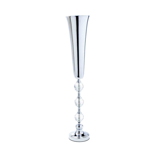Metal Trumpet Floral Vase with Three Crystals - Silver