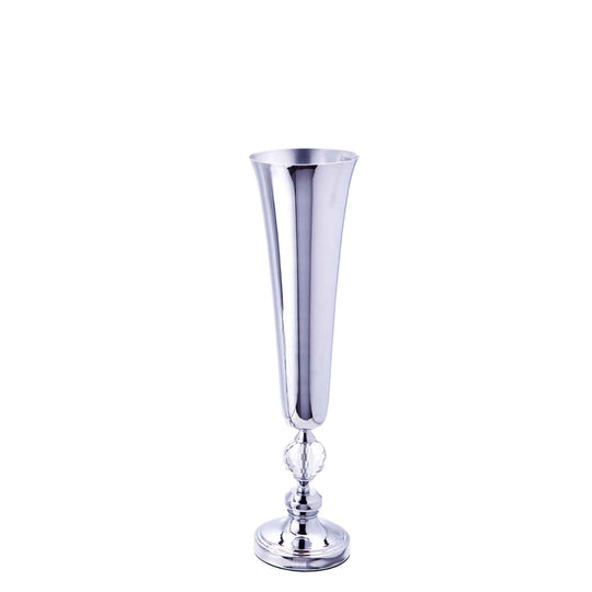 Metal Trumpet Floral Vase with Crystal - Silver