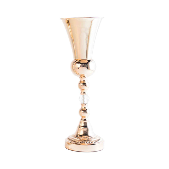Metal Trumpet Floral Vase with Crystal - Gold