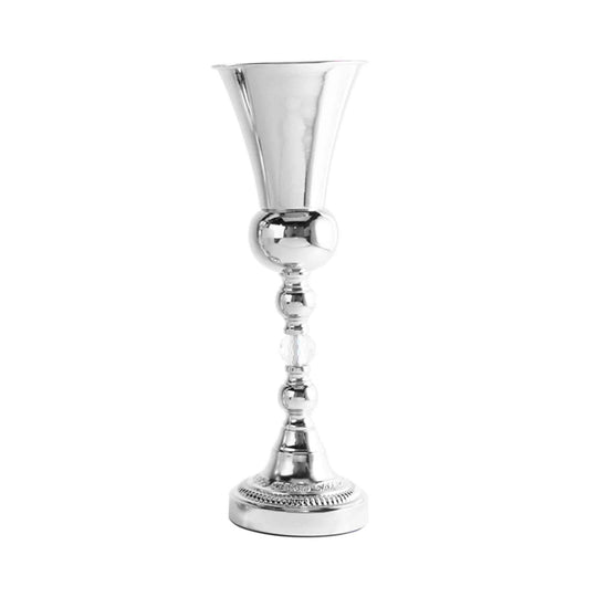 Metal Trumpet Floral Vase with Crystal - Silver