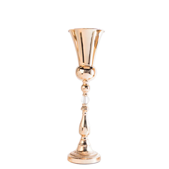 Metal Trumpet Floral Vase with Crystal 23.5" - Gold