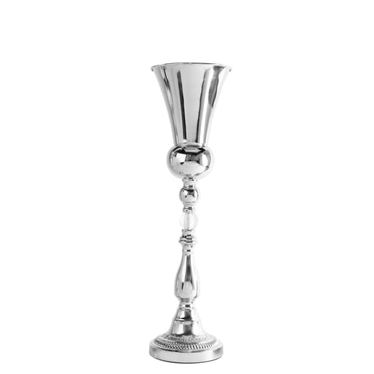 Metal Trumpet Floral Vase with Crystal 23.5" - Silver