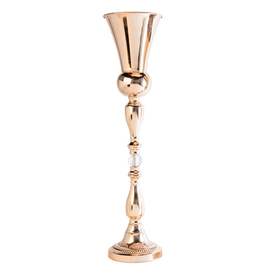 Metal Trumpet Floral Vase with Crystal 27.25" - Gold
