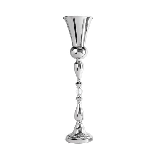 Metal Trumpet Floral Vase with Crystal 27.25" - Silver