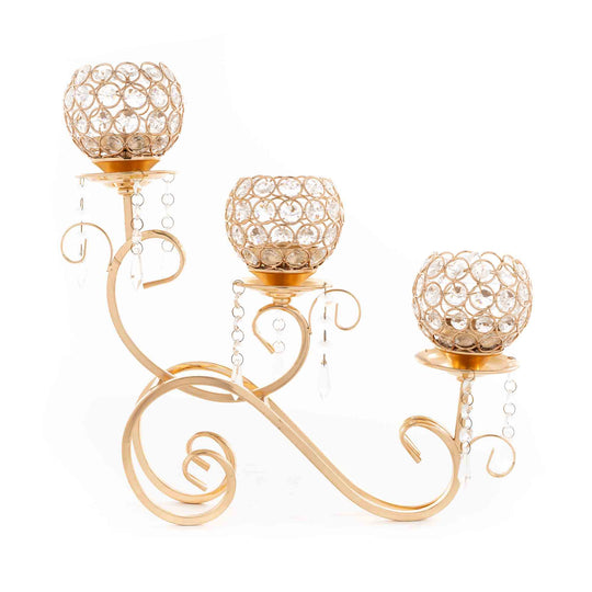 Crystal Scroll Candelabra 15.25" - Gold