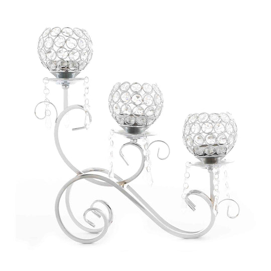 Crystal Scroll Candelabra 15.25" - Silver