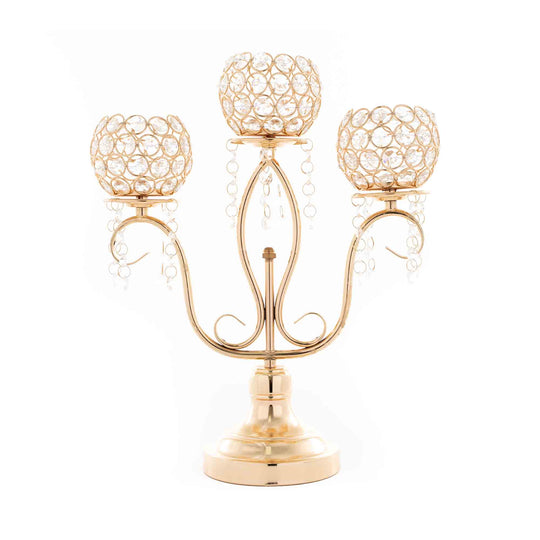 3 Arm Crystal Candle Holder - Gold