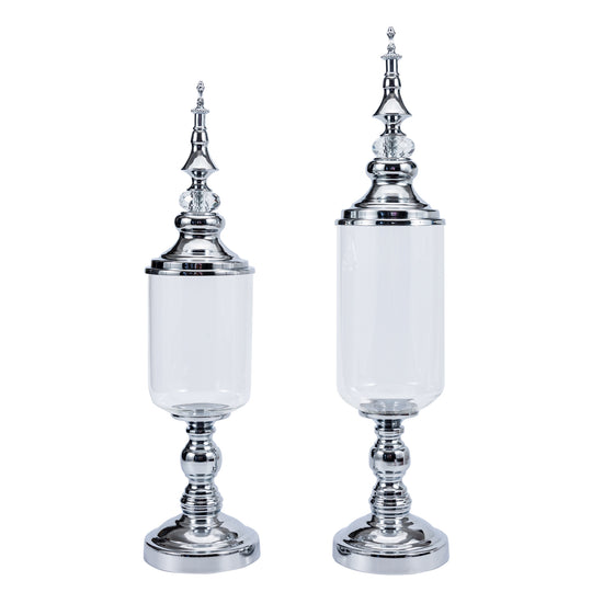 Glass Olive Candy Jars 2 Piece Set - Silver
