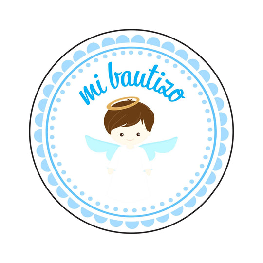 Baptism Mi Bautizo Stickers 2" - Blue Spanish - 24 Labels