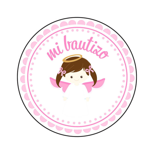 Baptism Mi Bautizo Stickers 2" - Pink Spanish - 24 Labels