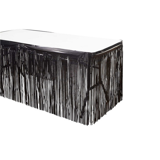 Metallic Fringe Table Skirt - Black