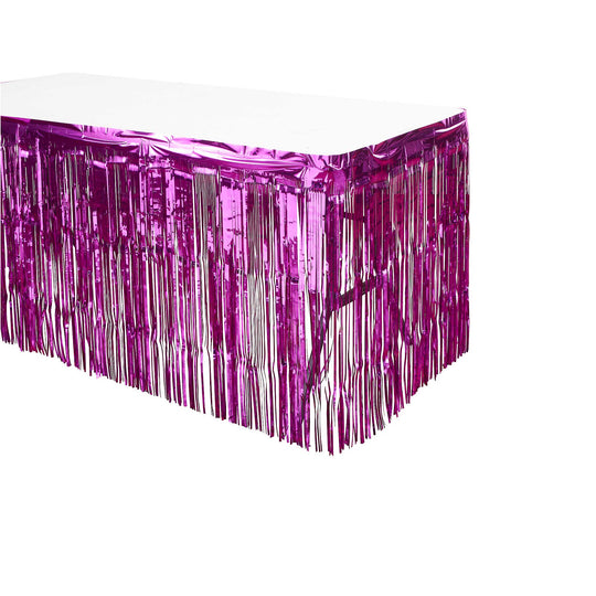 Metallic Fringe Table Skirt - Fuchsia