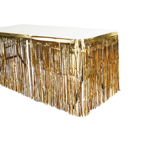 Metallic Fringe Table Skirt - Gold