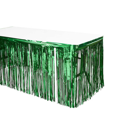 Metallic Fringe Table Skirt - Green