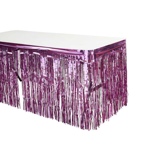 Metallic Fringe Table Skirt - Pink