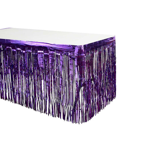 Metallic Fringe Table Skirt - Purple