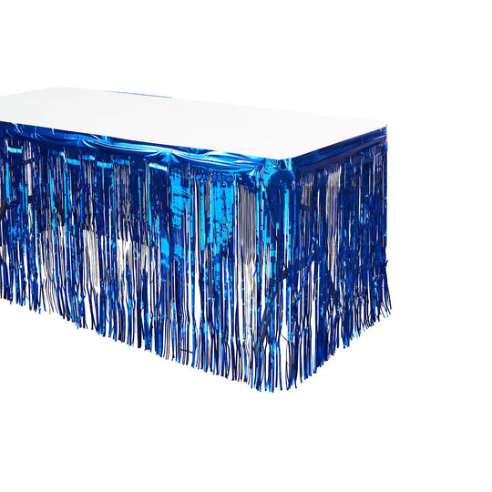 Metallic Fringe Table Skirt - Royal Blue