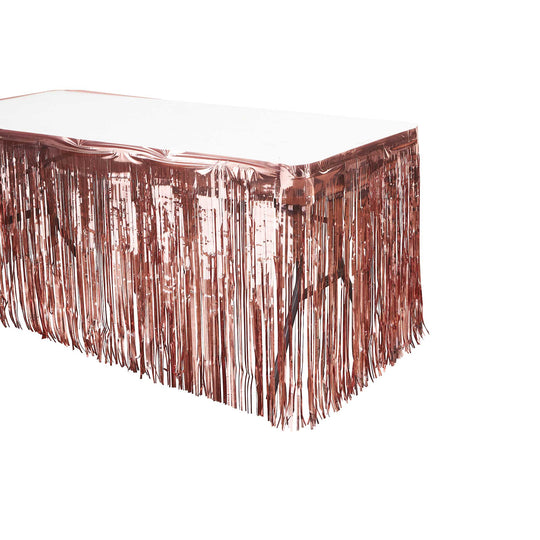 Metallic Fringe Table Skirt - Rose Gold