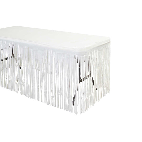 Metallic Fringe Table Skirt - White