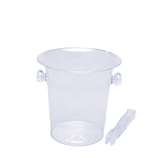 Economy Plastic Ice Bucket with Tongs 6" - Clear