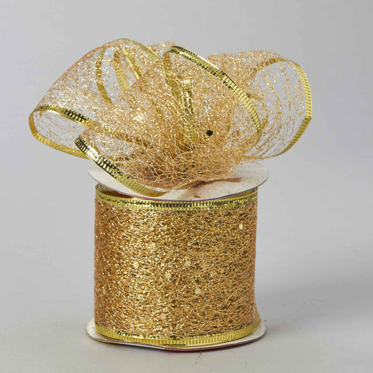 Wired Metallic Weave Ribbon - Gold