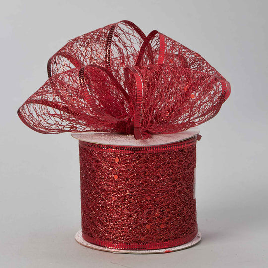 Wired Metallic Weave Ribbon - Red