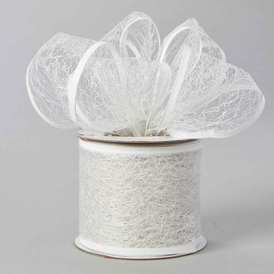 Wired Metallic Weave Ribbon - White