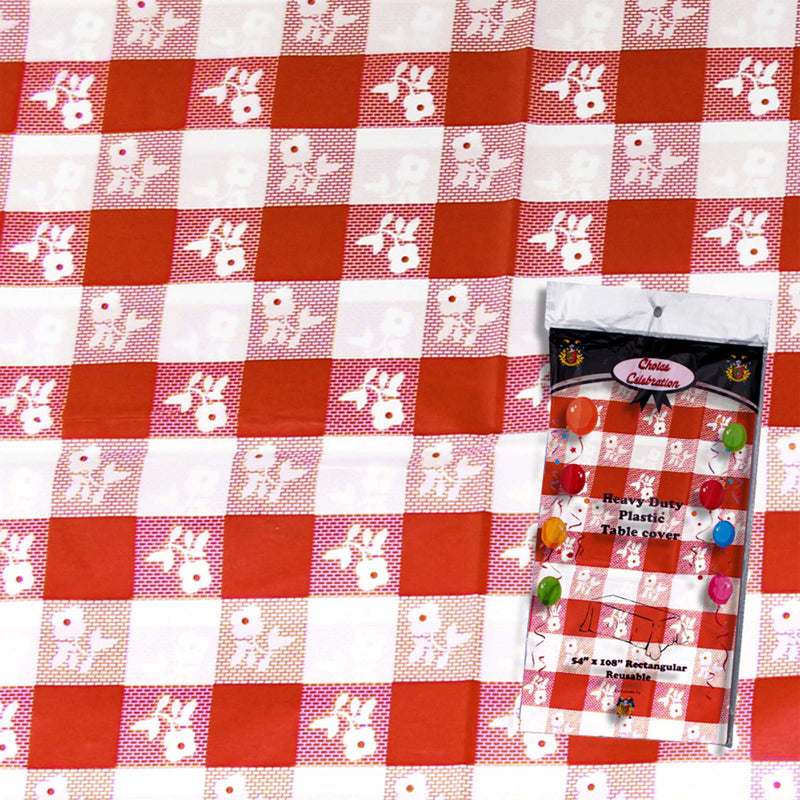 Plastic Table Cover - Rectangle 54 inch Red Gingham