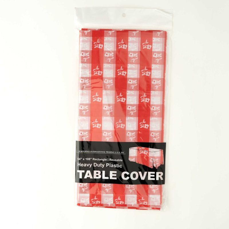 Plastic Table Cover - Rectangle 54 inch Red Gingham In package