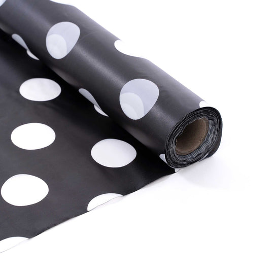 Plastic Table Cover Roll 40" x 100ft - Black Polka Dot