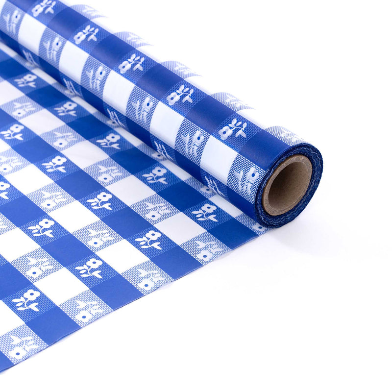 Table Cover Roll 40" Wide - Blue Gingham unrolled