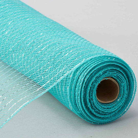 Deco Metallic Stripe Mesh Roll 21" x 10yd - Aqua