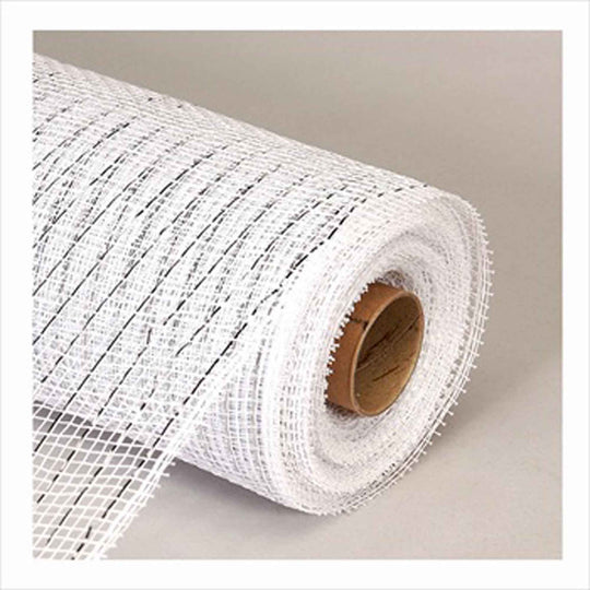 Deco Metallic Stripe Mesh Roll 21" x 10yd - White