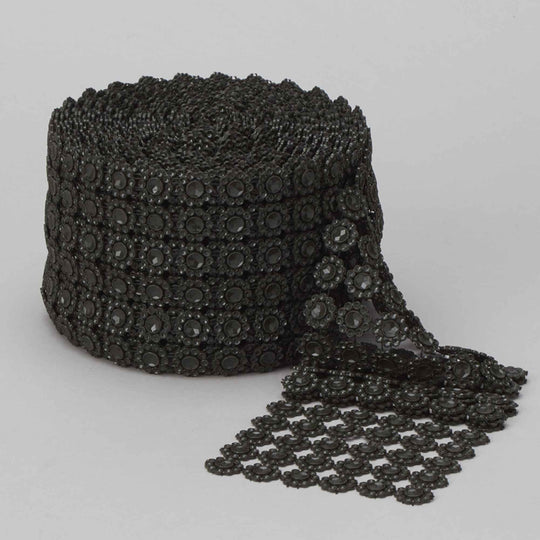Floral Rhinestone Mesh Roll - Black