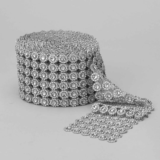 Floral Rhinestone Mesh Roll - Silver