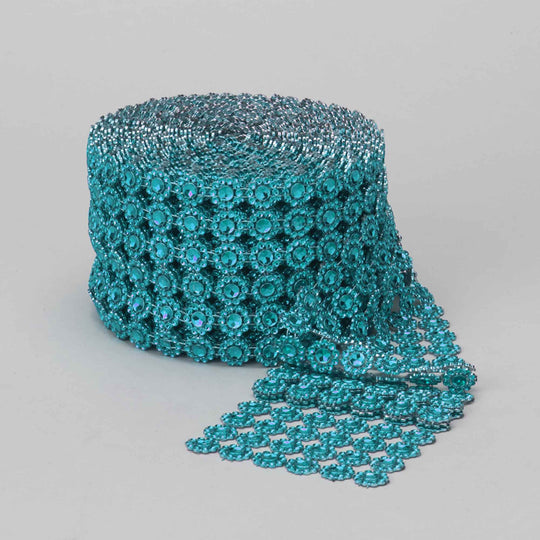Floral Rhinestone Mesh Roll - Turquoise