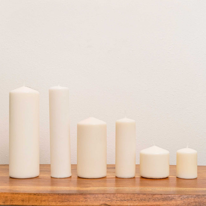Dome Top Pillar Candle 3x3 - White Brite Wick Multiple Sizes on Wood
