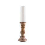 Dome Top Pillar Candle 3x9 - White On Wood Candle Holder single shot