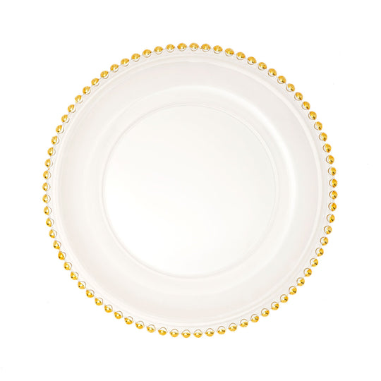 Beaded Rim Clear Glass Charger Plate 12½" - Gold