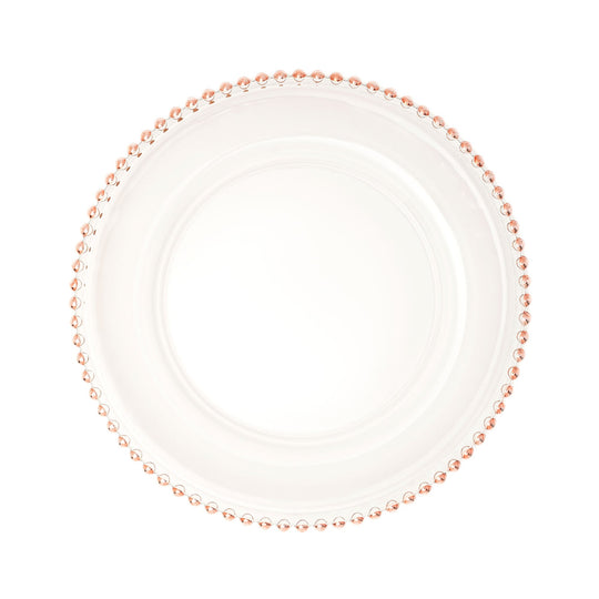 Beaded Rim Clear Glass Charger Plate 12½" - Rose Gold