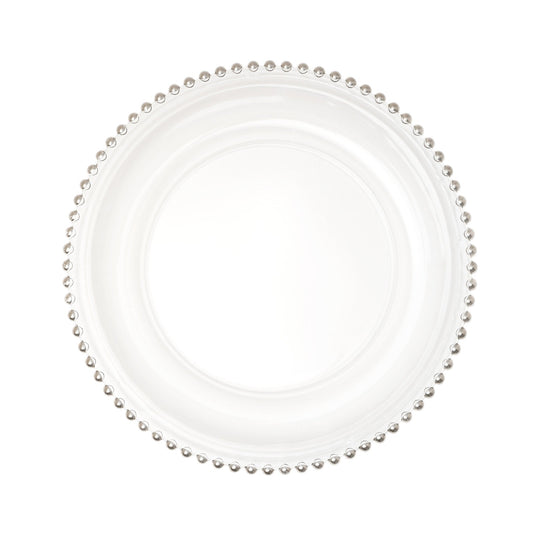 Beaded Rim Clear Glass Charger Plate 12½" - Silver