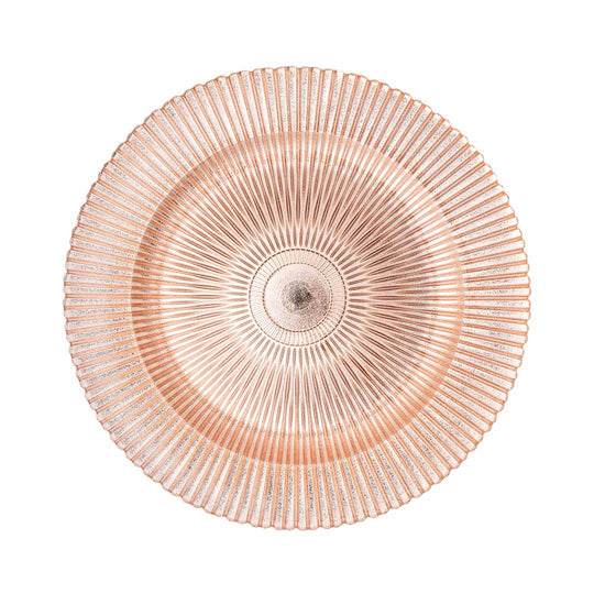 Fluted Glass Charger Plate 13" - Rose Gold